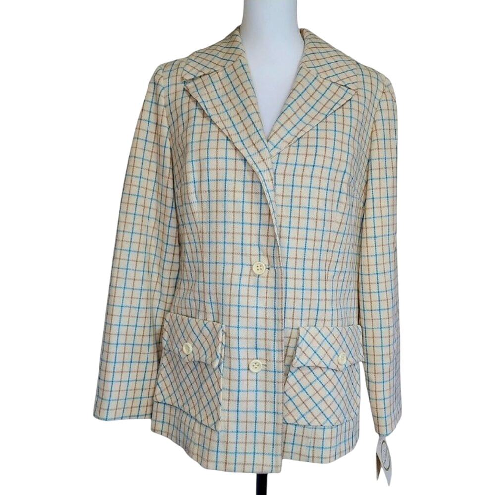 Pendleton Vintage‎ 70s Country Collection 100% Wool Blazer Cream Blue Brown 14